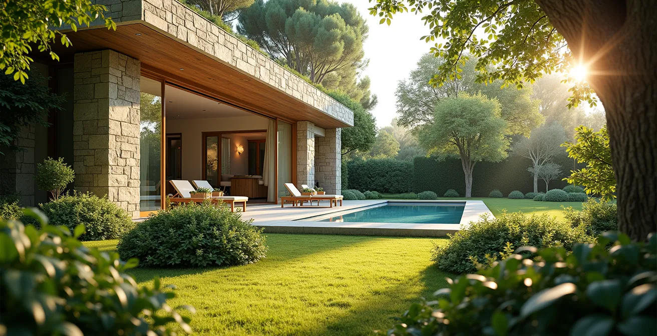 Luxury villa blending with Île de Ré natural surroundings and mediterranean garden