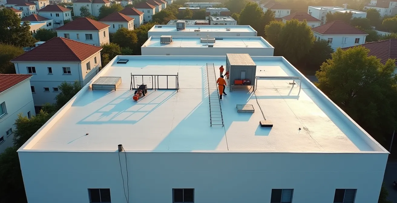 Aerial view of roof showing mapped work zones and tool placement areas